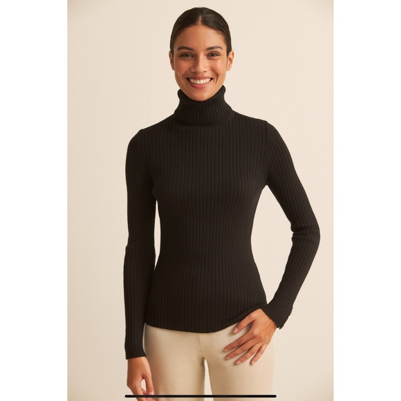 J MCLAUGHLIN ARLETTE RIB KNIT TURTLENECK BLACK METALLIC HOLIDAY PARTY DRESSY M - Picture 1 of 9